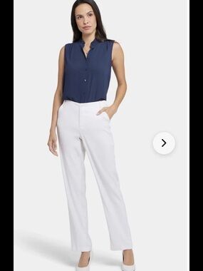 NYDJ White Linen Blend Trouser Pants Size 10 Lift Tuck Technology Straight Leg